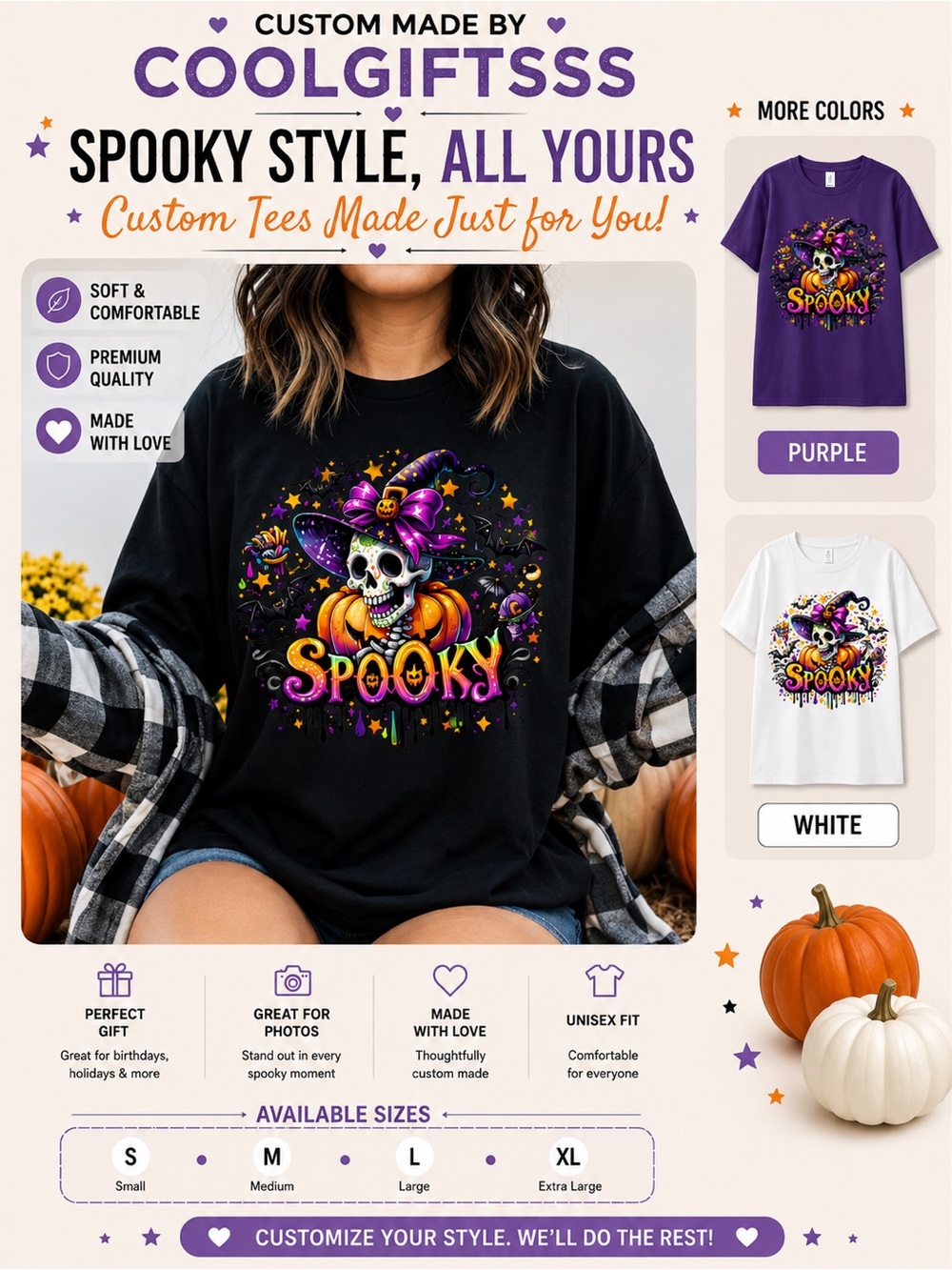 Spooky Halloween Skull Graphic Tee - Black NEW made to order S M L XL  pick 1